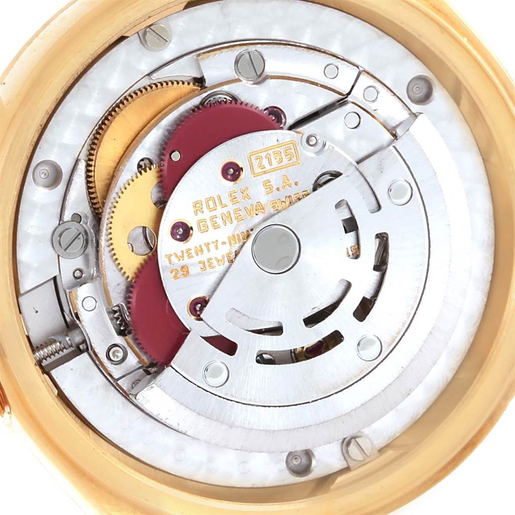 This image shows the internal mechanism of a Rolex President 68278 Women's Yellow Gold White Dial 68278 Women's Yellow Gold White Dial watch, viewed from the back.