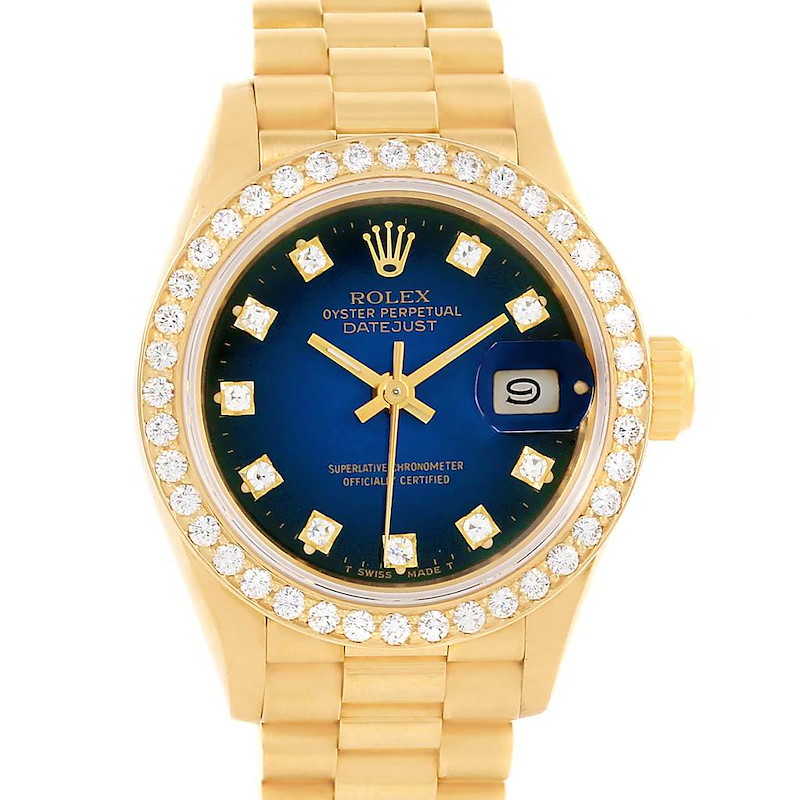 Rolex President Datejust Ladies 18k Yellow Gold Diamonds Watch 69138 SwissWatchExpo