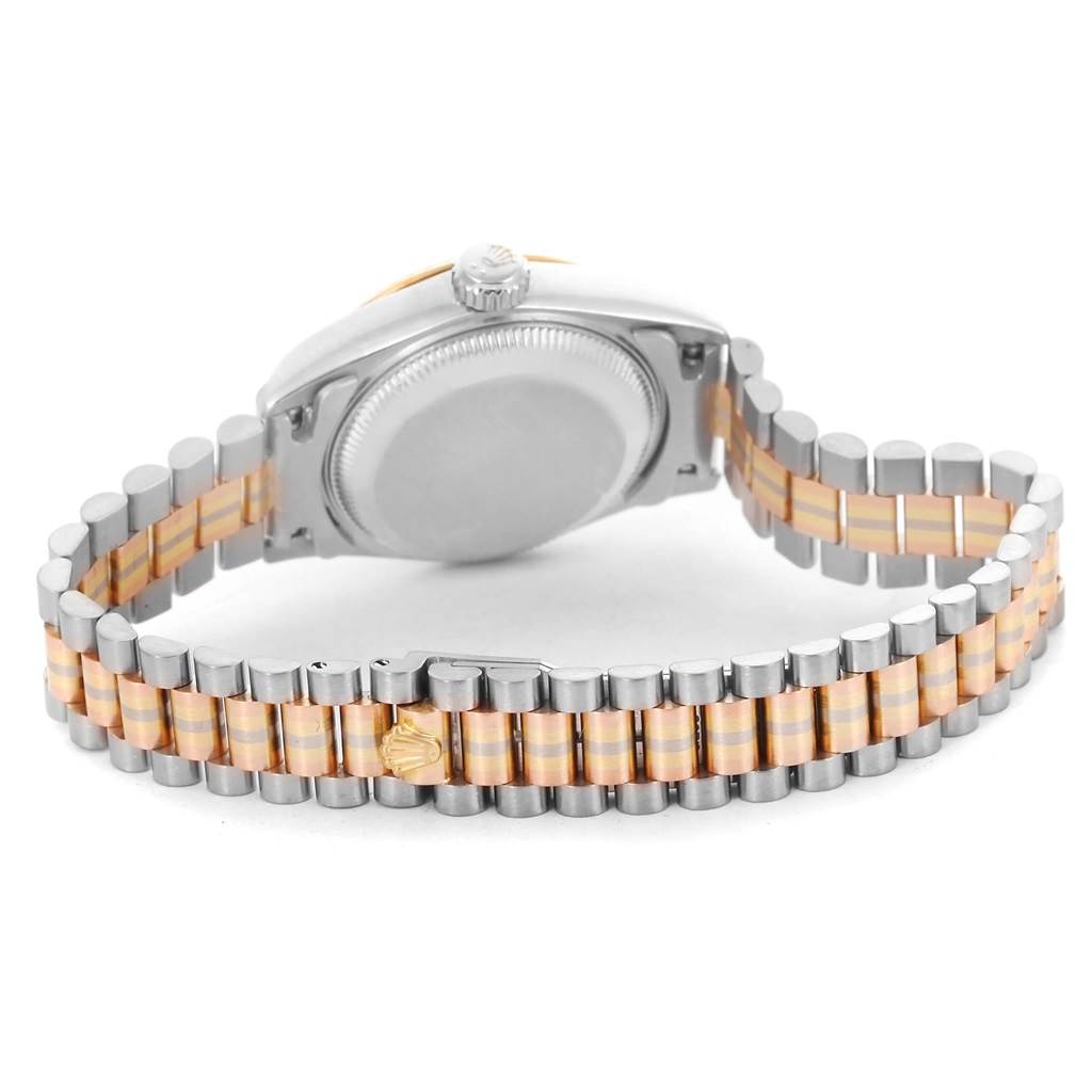 The image shows the back view and bracelet of the Rolex President 69179 Women's White Gold Silver Dial 69179 Women's White Gold Silver Dial model watch.