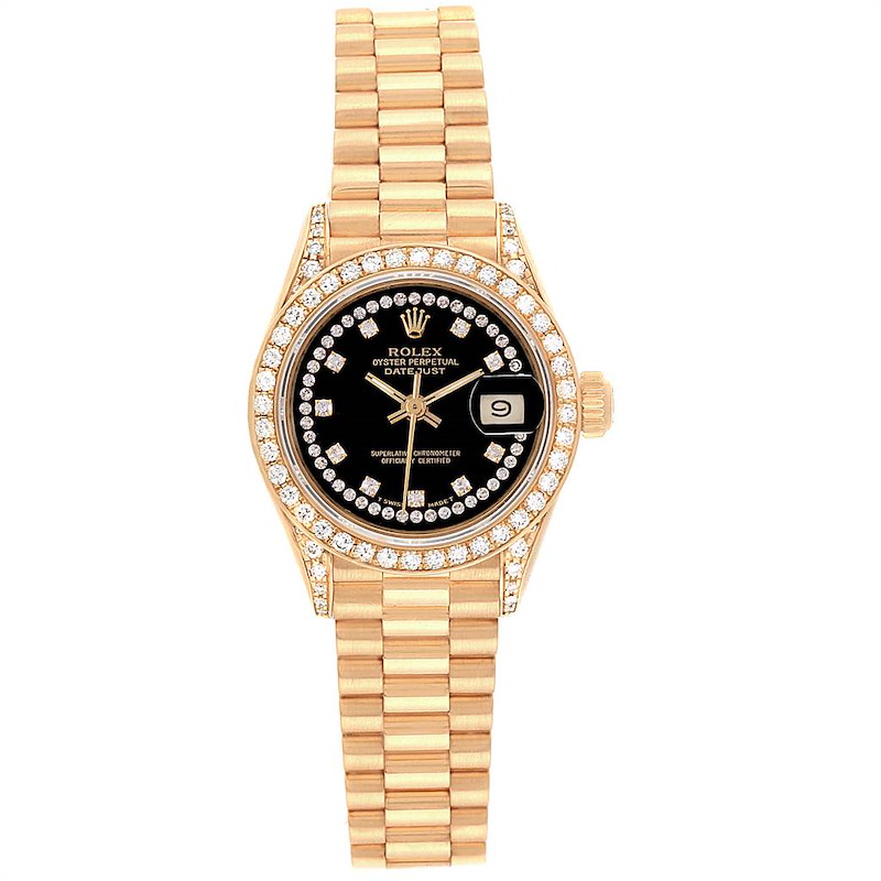 Rolex President Crown Collection Yellow Gold String Diamond Ladies Watch 69238 SwissWatchExpo