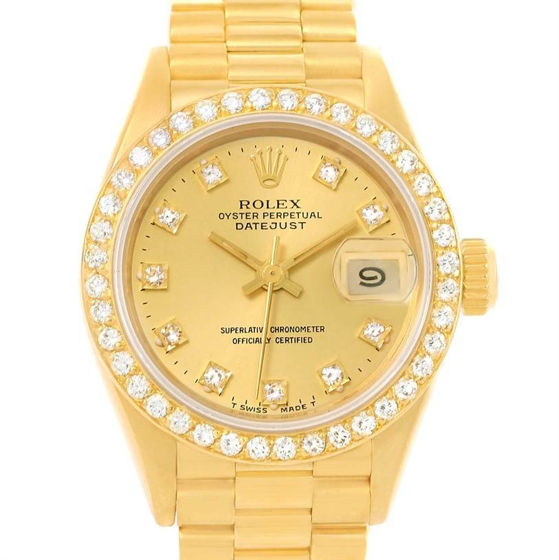 Rolex President Ladies 18k Yellow Gold Diamonds Watch 69138 ...