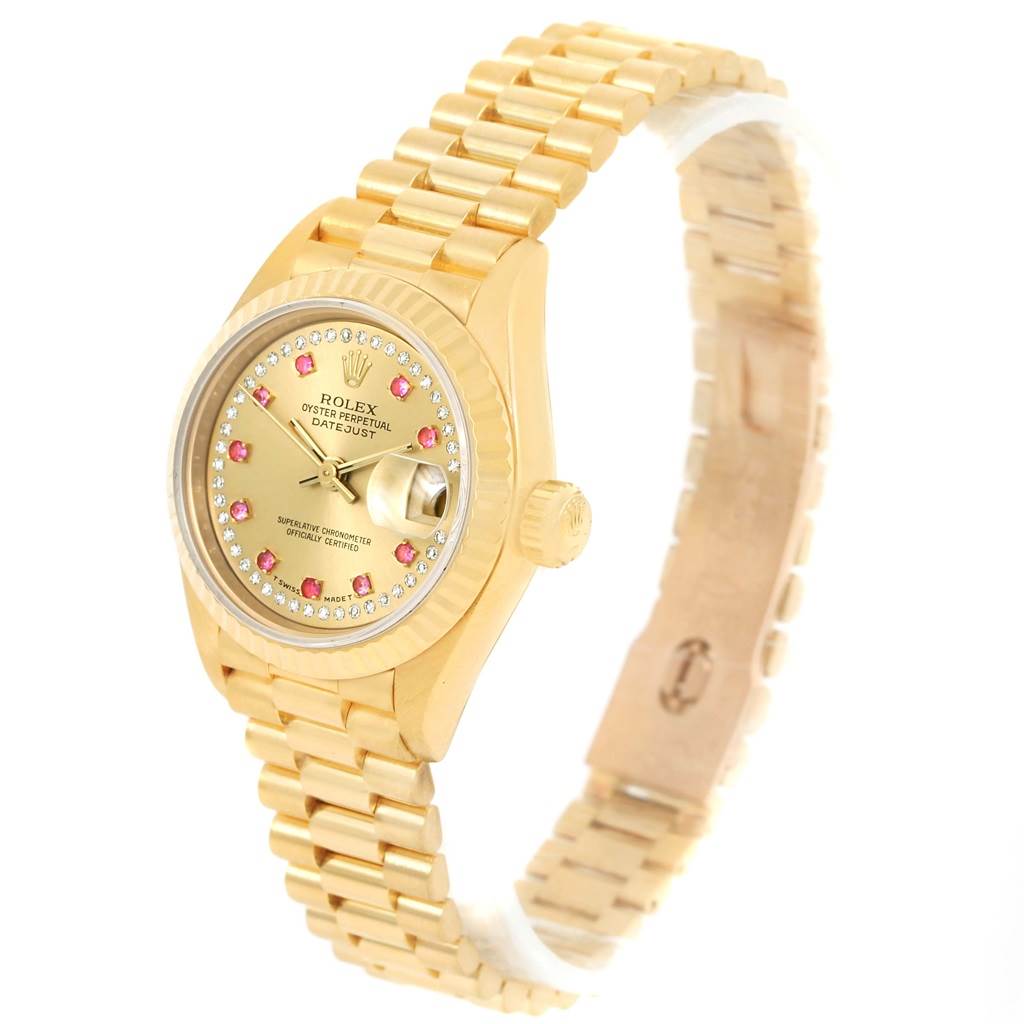 This Rolex President 69178 Women's Yellow Gold Champagne Dial 69178 Women's Yellow Gold Champagne Dial model watch is shown at a slight angle, highlighting the dial, crown, and the linked bracelet.