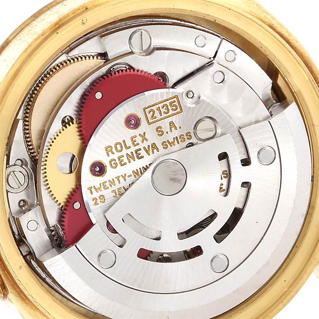 The image shows the inner mechanical movement of a Rolex President 69178 Women's Yellow Gold Champagne Dial 69178 Women's Yellow Gold Champagne Dial model watch at a close-up angle.