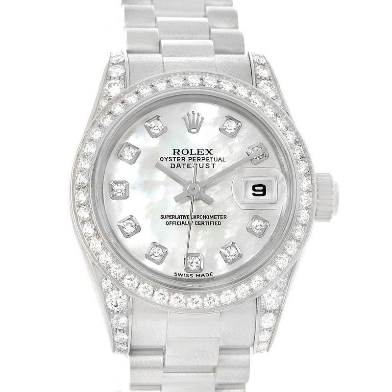 Rolex President White Gold Diamond Dial Bezel Lugs Ladies Watch 179159 SwissWatchExpo