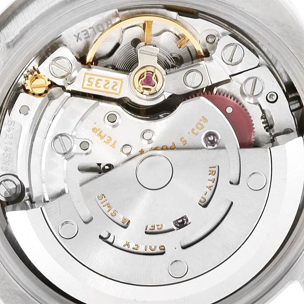 This is a close-up view of the internal movement mechanism of a Rolex President 179159 Women's White Gold Mother of Pearl Dial 179159 Women's White Gold Mother of Pearl Dial model watch.