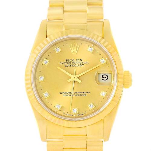 Photo of Rolex President Datejust Midsize 18K Yellow Gold Diamond Watch 68278