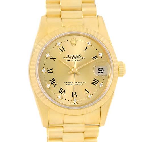 Photo of Rolex President Datejust Midsize Yellow Gold Diamond Roman Watch 68278