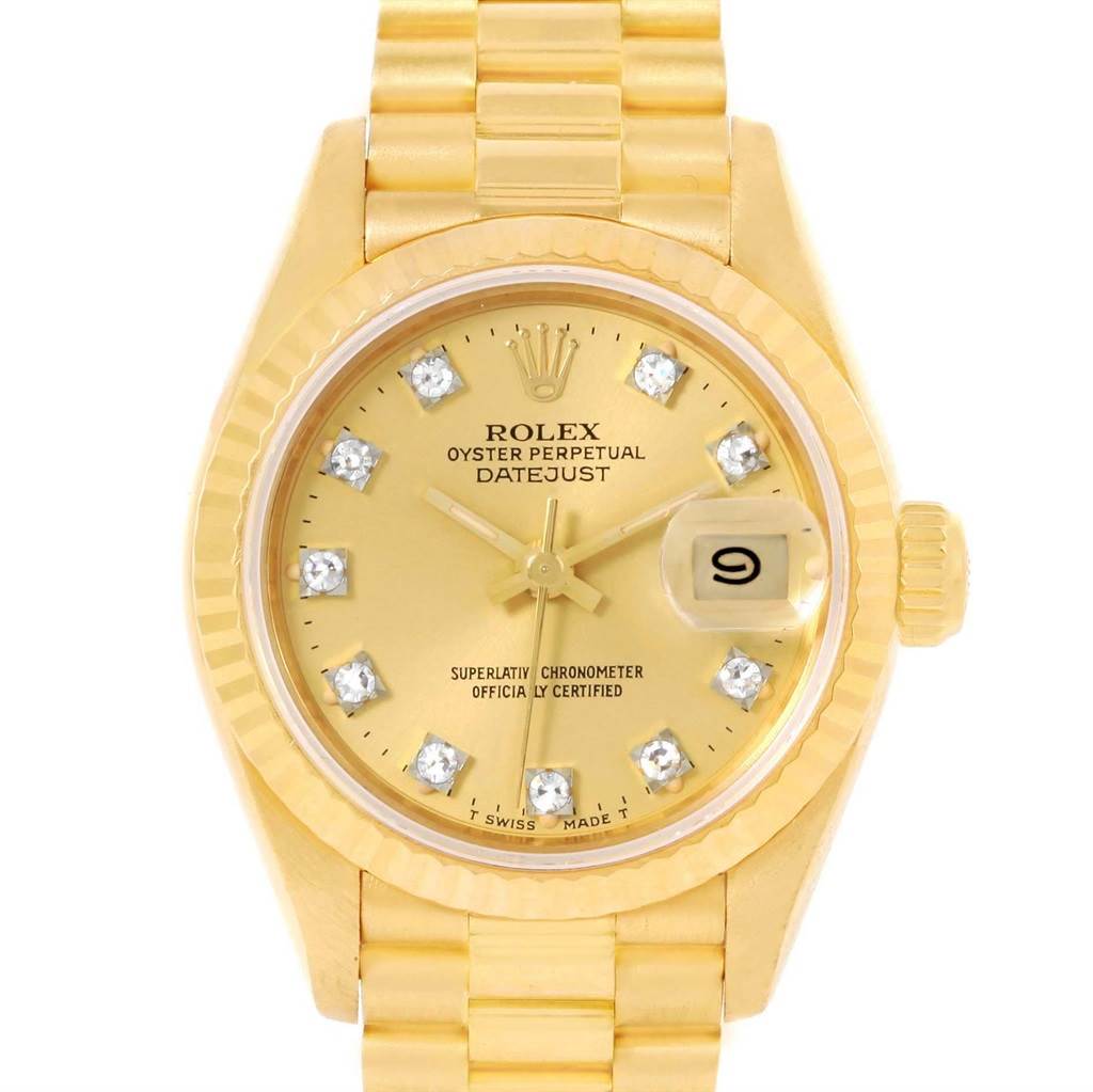 Rolex President Ladies 18k Yellow Gold Diamond Dial Watch 69178 ...