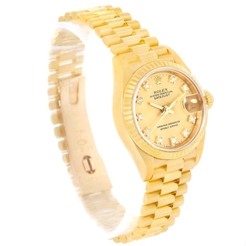 The image shows a Rolex President 69178 Women's Yellow Gold Champagne Dial 69178 Women's Yellow Gold Champagne Dial model watch from a front angled view, displaying its gold case, dial, and bracelet.