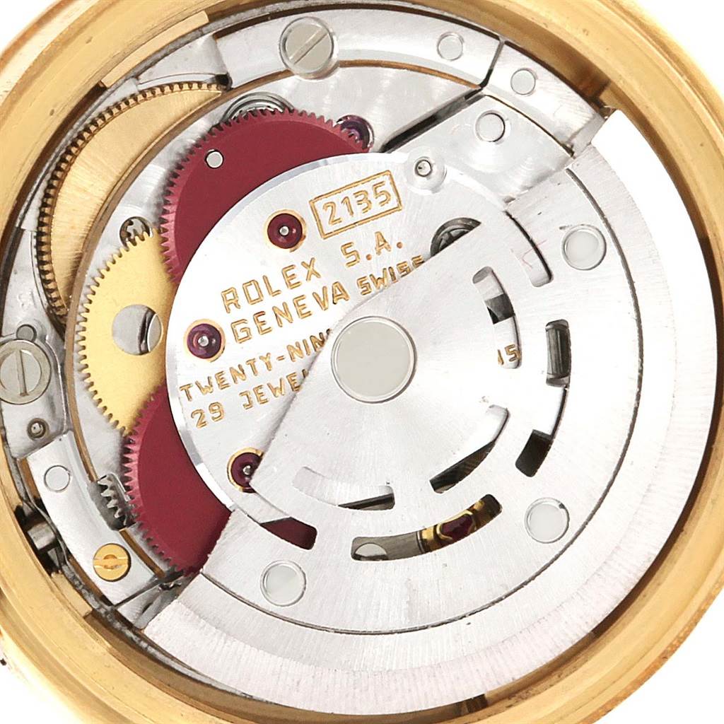 This is a close-up view of the internal movement parts of the Rolex President 69178 Women's Yellow Gold Champagne Dial 69178 Women's Yellow Gold Champagne Dial model watch.