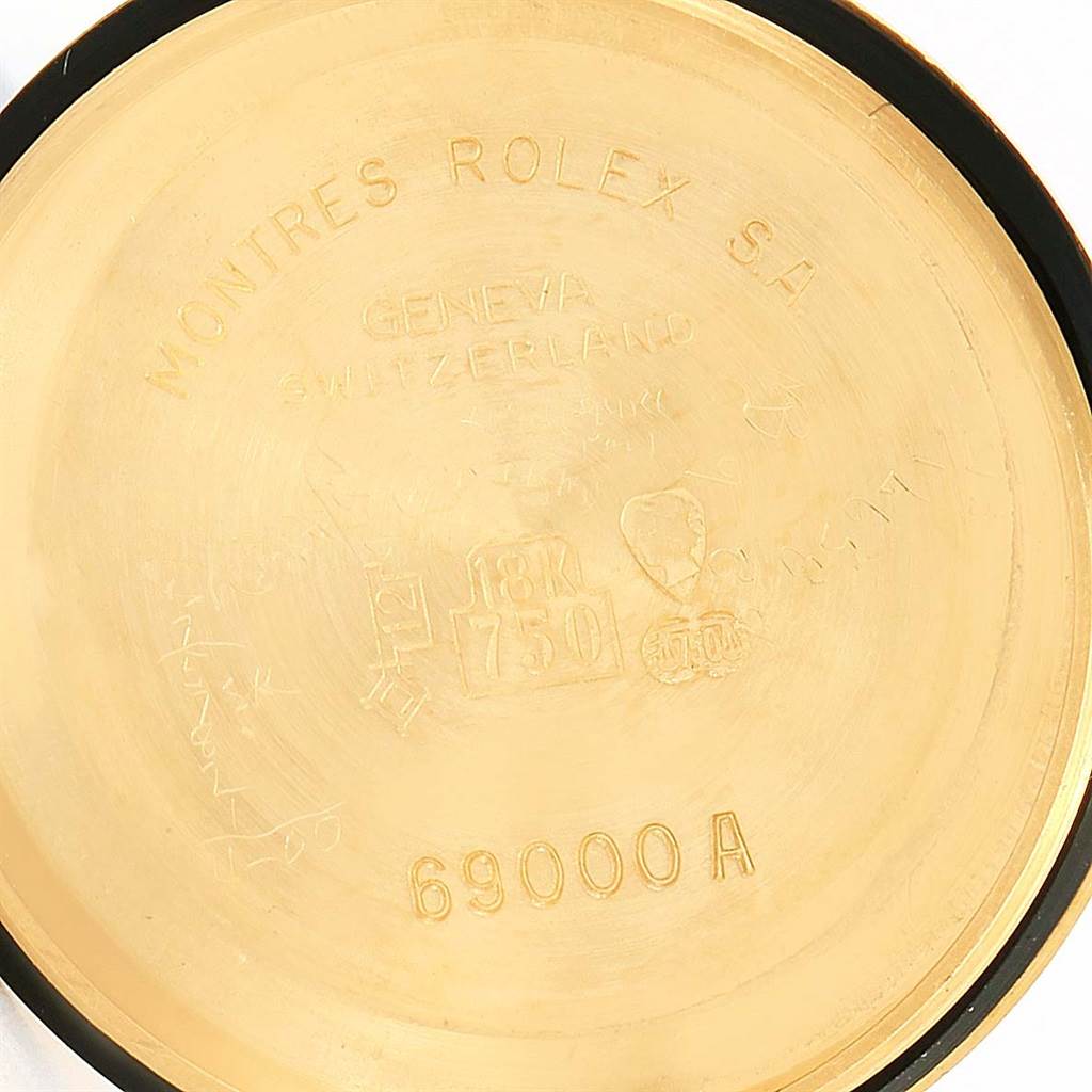 The image shows the inside case back of a Rolex President 69138 Women's Yellow Gold Pink Dial 69138 Women's Yellow Gold Pink Dial model watch.