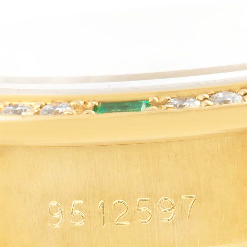 The image shows a close-up view of the Rolex President 69078 Women's Yellow Gold Silver Dial 69078 Women's Yellow Gold Silver Dial watch model's case and part of its serial number.