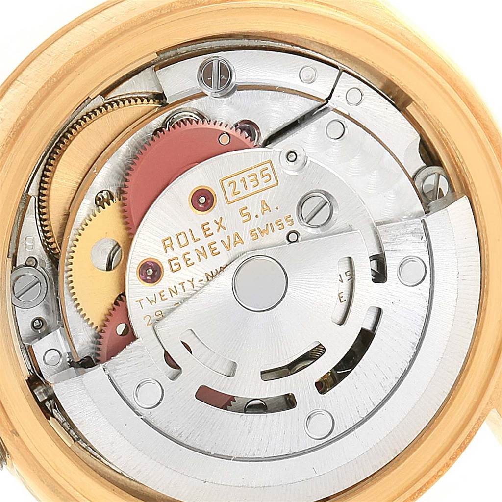 This image shows the internal movement mechanism of a Rolex President 69178 Women's Yellow Gold Champagne Dial 69178 Women's Yellow Gold Champagne Dial model watch, viewed from the back.