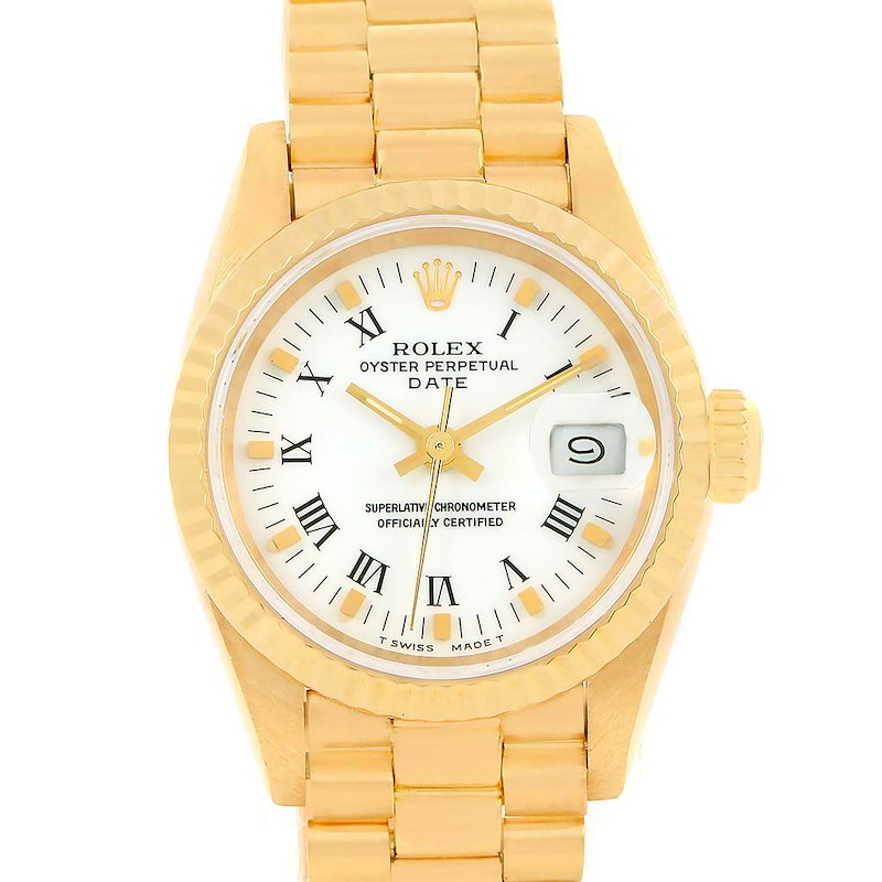 Rolex President Datejust 18k Yellow Gold White Dial Ladies Watch 69178 SwissWatchExpo