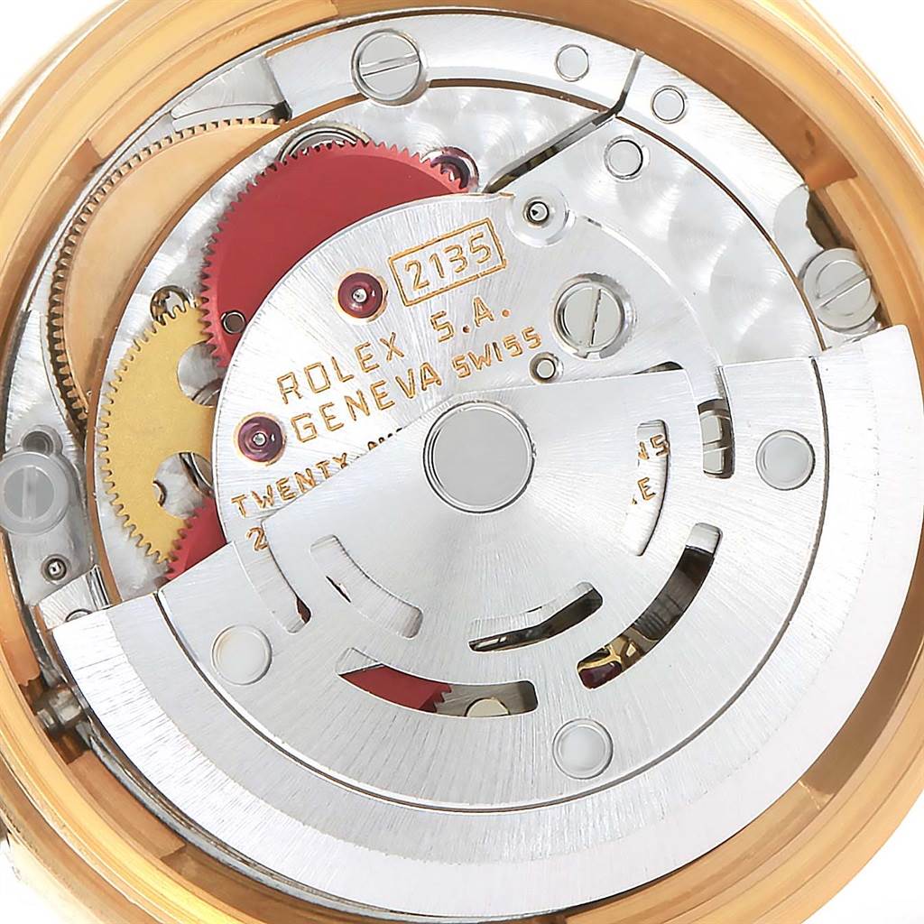 This image shows the intricate movement mechanism of the Rolex President 69178 Women's Yellow Gold White Dial 69178 Women's Yellow Gold White Dial model, visible from the back.