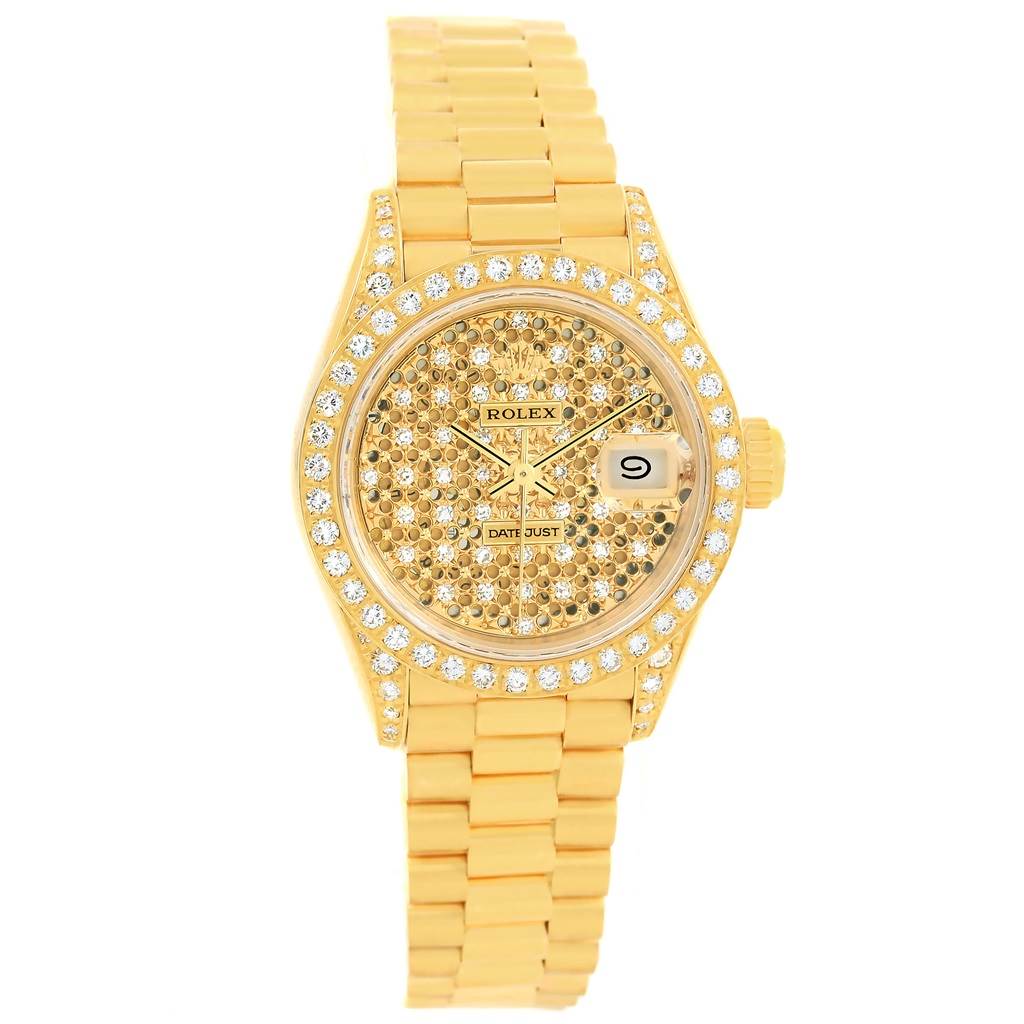 Rolex President Crown Collection Yellow Gold Pave Diamond Watch 69158 ...
