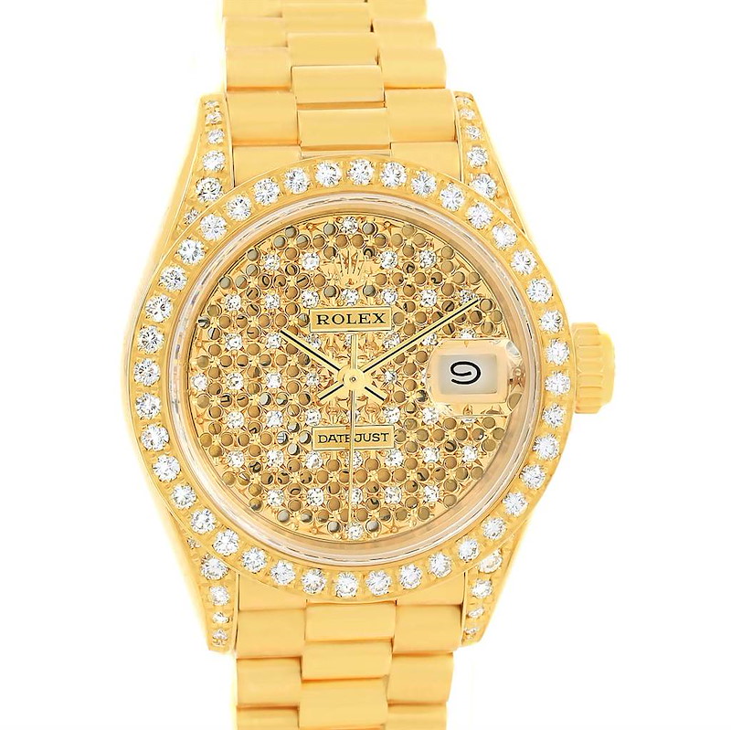 Rolex President Crown Collection Yellow Gold Pave Diamond Watch 69158 SwissWatchExpo