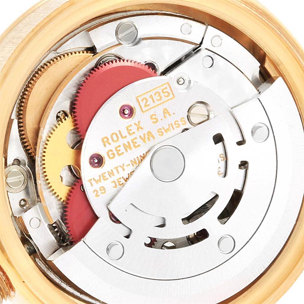 The image shows the inner mechanical movement of the Rolex President 69178 Women's Yellow Gold Champagne Dial 69178 Women's Yellow Gold Champagne Dial model watch from a close-up angle.