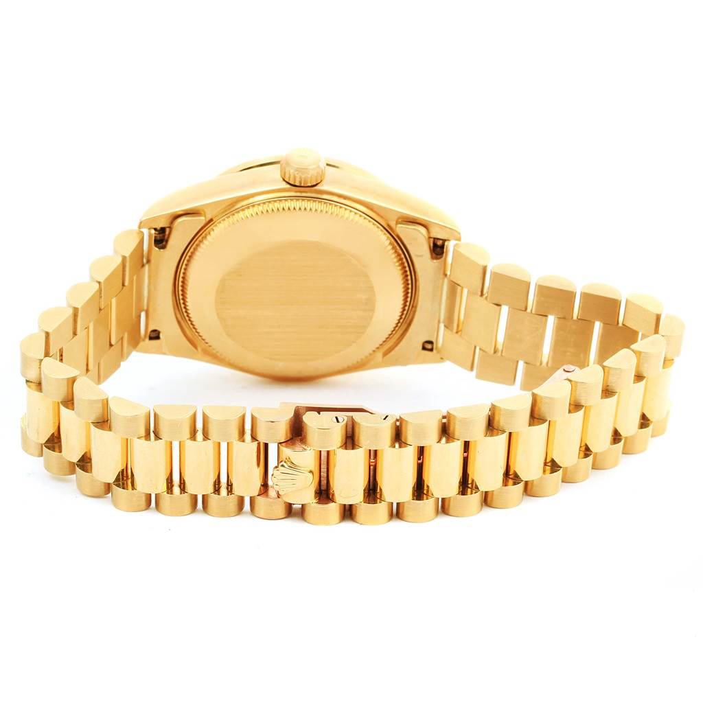 This image shows the back case and the bracelet of the Rolex President 68158 Women's Yellow Gold Champagne Dial 68158 Women's Yellow Gold Champagne Dial model watch.