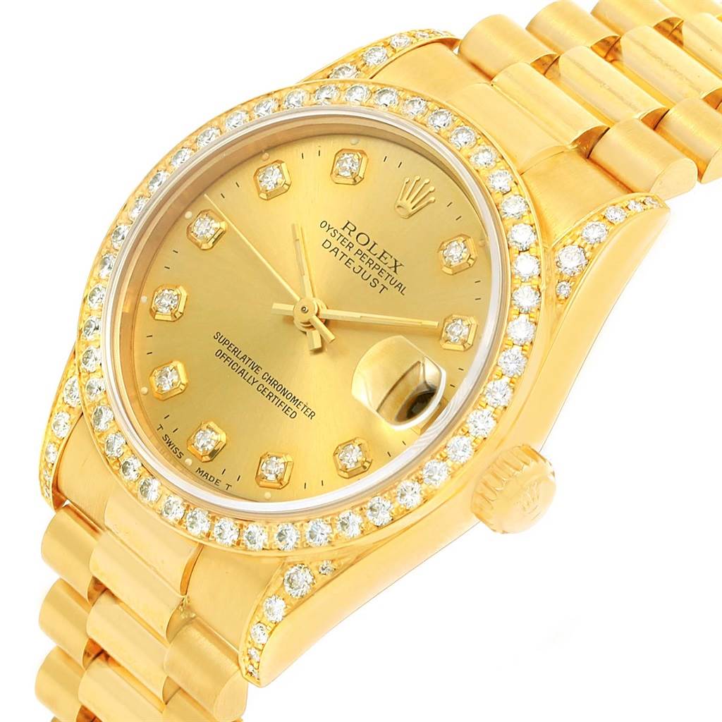 Rolex President Midsize Yellow Gold Diamond Dial Bezel Lugs Watch 68158 ...