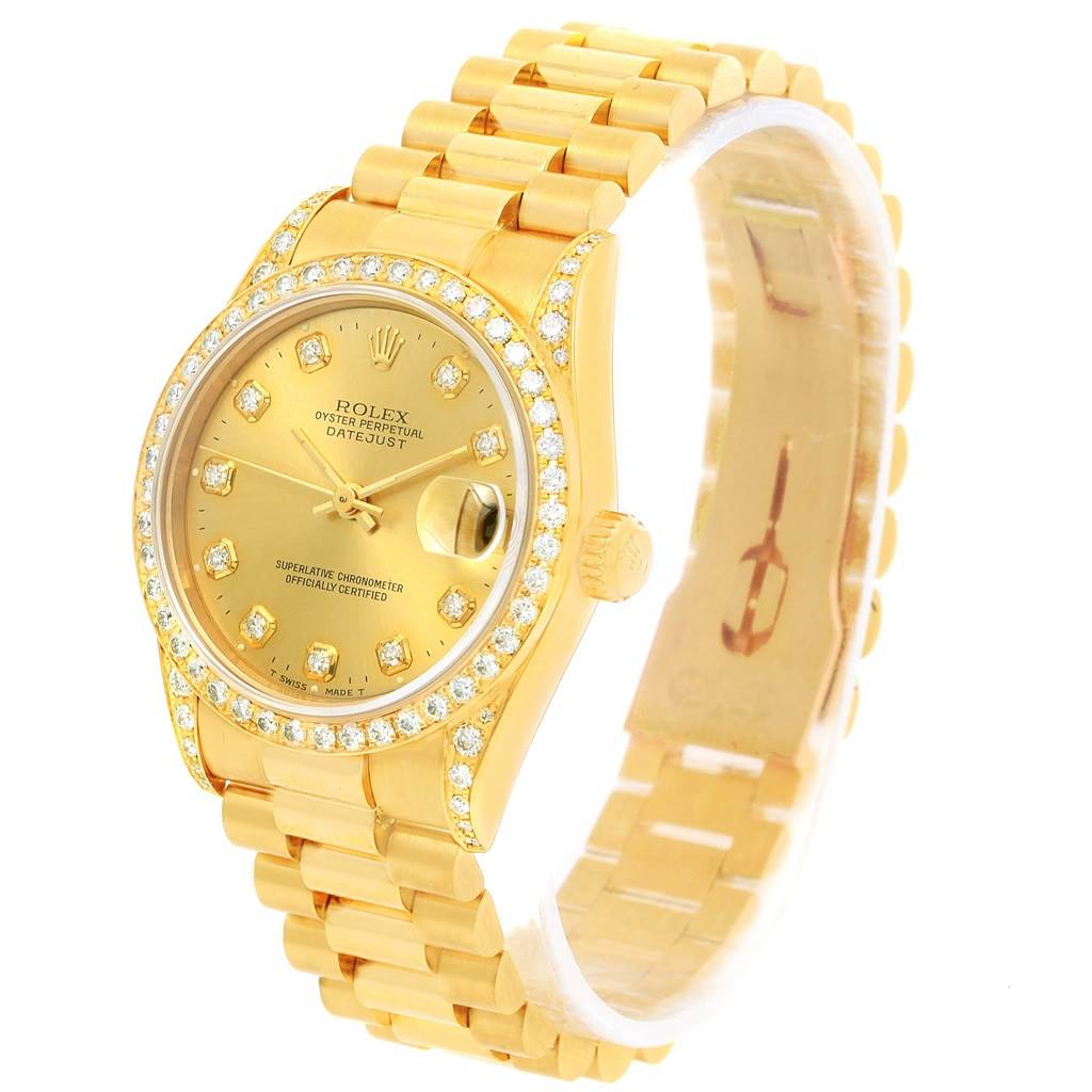 Rolex President Midsize Yellow Gold Diamond Dial Bezel Lugs Watch 68158 ...