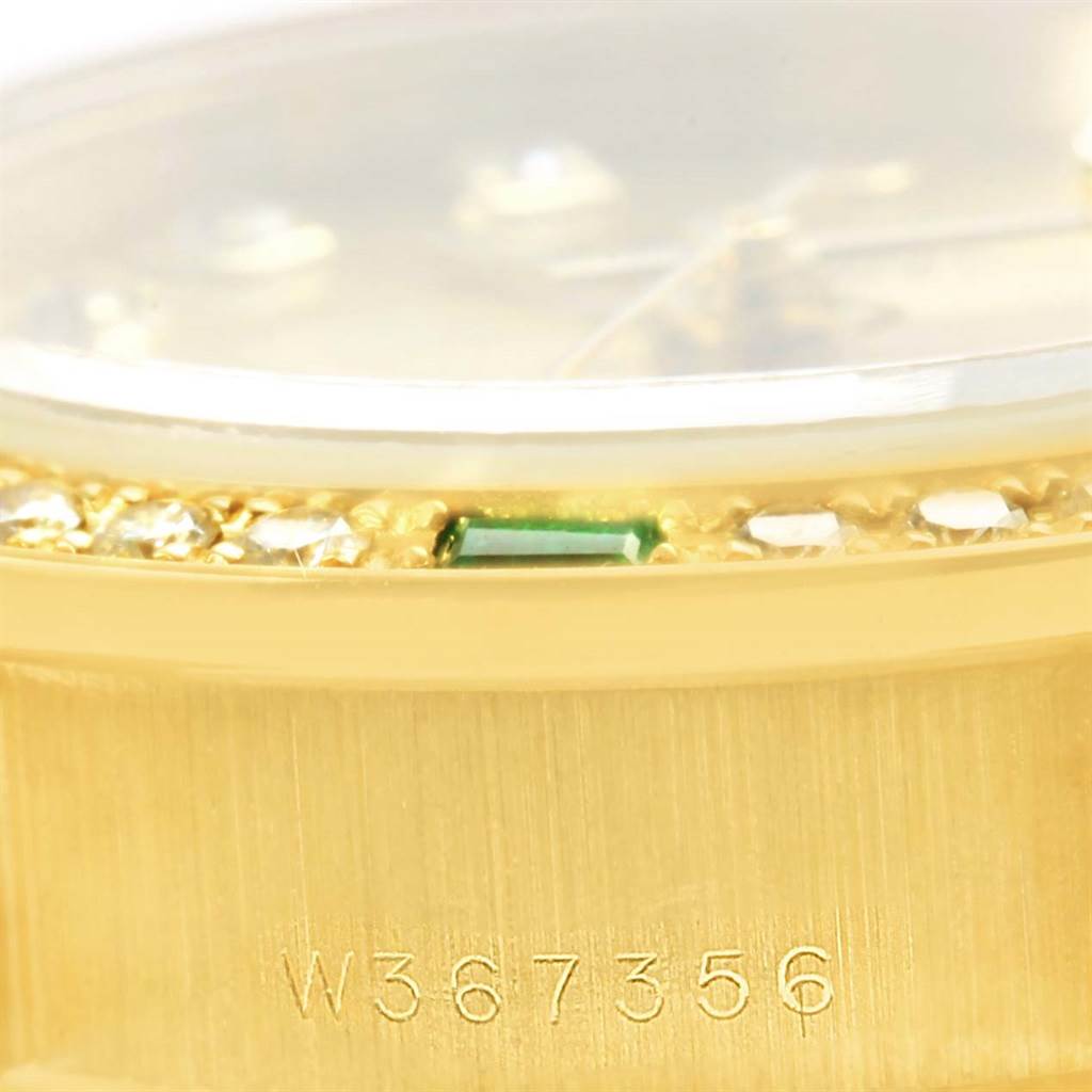 The image shows a close-up of the side casing and serial number on a Rolex President 69078 Women's Yellow Gold Champagne Dial 69078 Women's Yellow Gold Champagne Dial model watch.