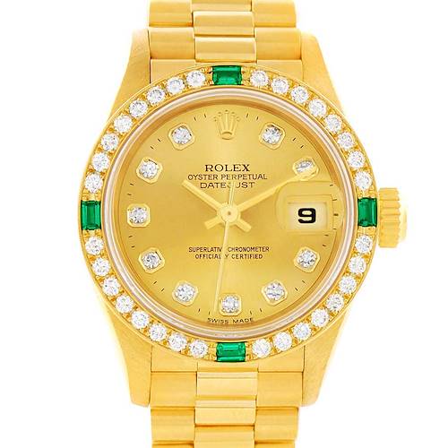Photo of Rolex President Datejust Yellow Gold Diamond Emerald Ladies Watch 69078
