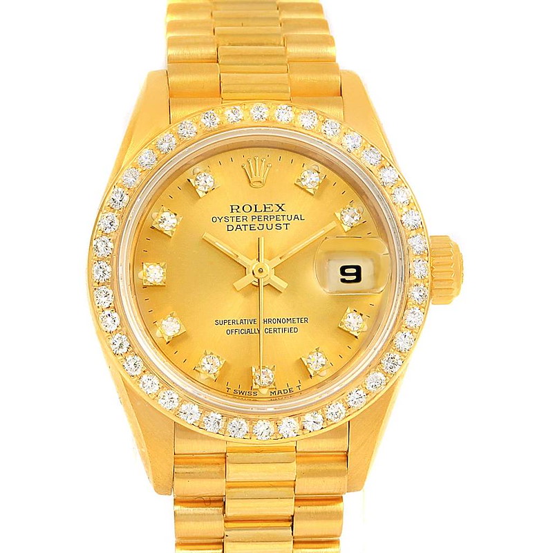 Rolex President Datejust Yellow Gold Diamond Dial Bezel Ladies Watch 69138 SwissWatchExpo