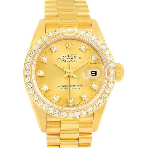 Photo of Rolex President Datejust Yellow Gold Diamond Dial Bezel Ladies Watch 69138