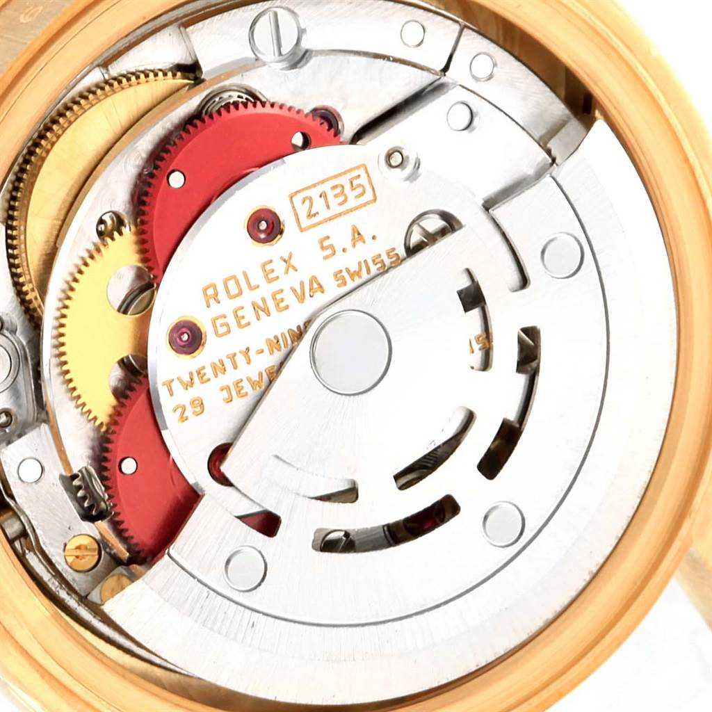The image shows the internal movement mechanism of a Rolex President 69178 Women's Yellow Gold Black Dial 69178 Women's Yellow Gold Black Dial model watch, viewed from the back.