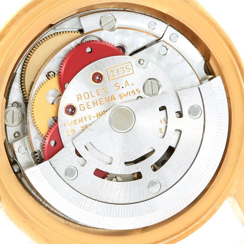 The image shows the inner mechanical movement of the Rolex President 69288 Women's Yellow Gold Silver Dial 69288 Women's Yellow Gold Silver Dial model watch, viewed from the back.