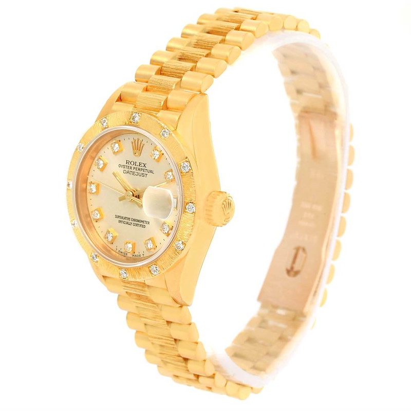 ladies 18k gold rolex datejust president diamond watch