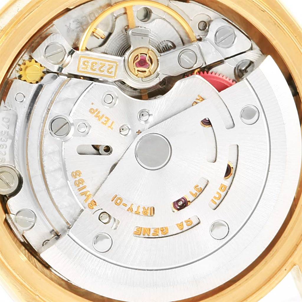 This image shows the movement of a Rolex President 79178 Women's Yellow Gold Champagne Dial 79178 Women's Yellow Gold Champagne Dial model watch, focusing on its intricate internal mechanisms.