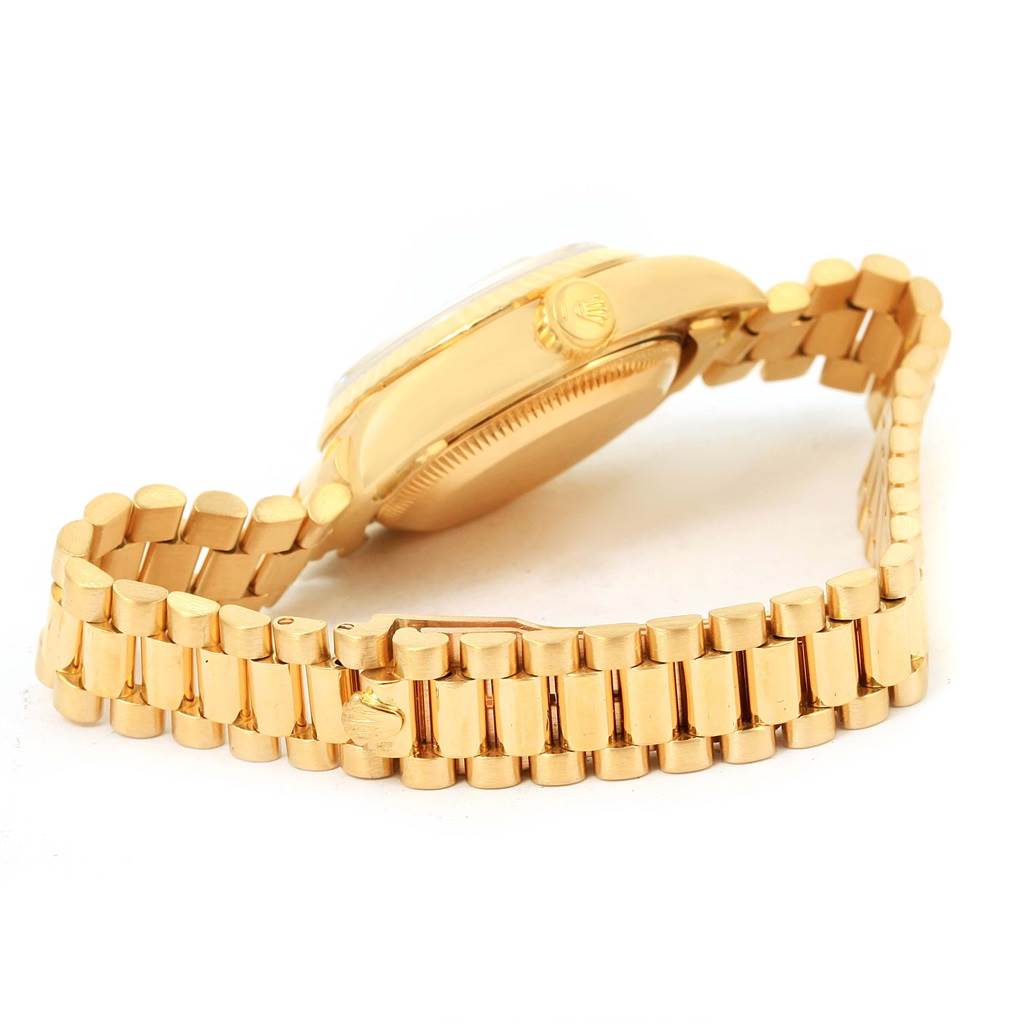 The image shows the side profile and bracelet of a Rolex President 79178 Women's Yellow Gold Champagne Dial 79178 Women's Yellow Gold Champagne Dial model watch.