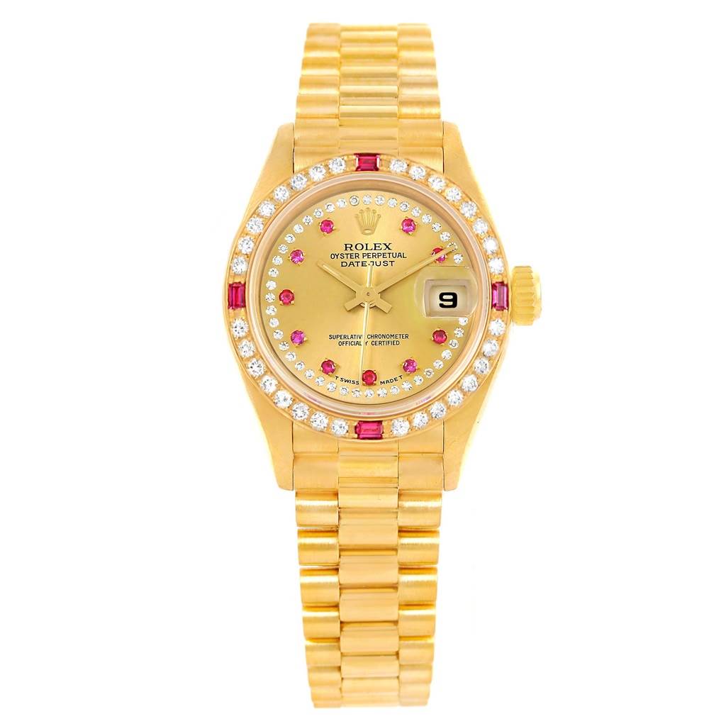 The image shows a Rolex President 69178 Women's Yellow Gold Champagne Dial 69178 Women's Yellow Gold Champagne Dial model watch, featuring the dial, bezel, bracelet, and date window at a front angle.