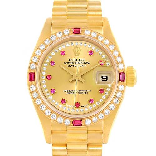 Photo of Rolex President Yellow Gold String Diamond Rubies Ladies Watch 69178