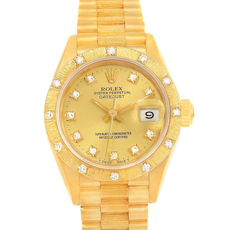 Rolex President Datejust Ladies 18k Yellow Gold Diamond Watch 69288 SwissWatchExpo