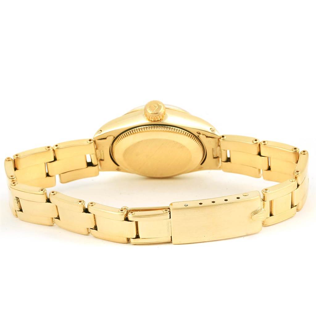 This image shows the back view of the Rolex President 6719 Women's Yellow Gold Silver Dial 6719 Women's Yellow Gold Silver Dial model watch, highlighting its bracelet and case back.