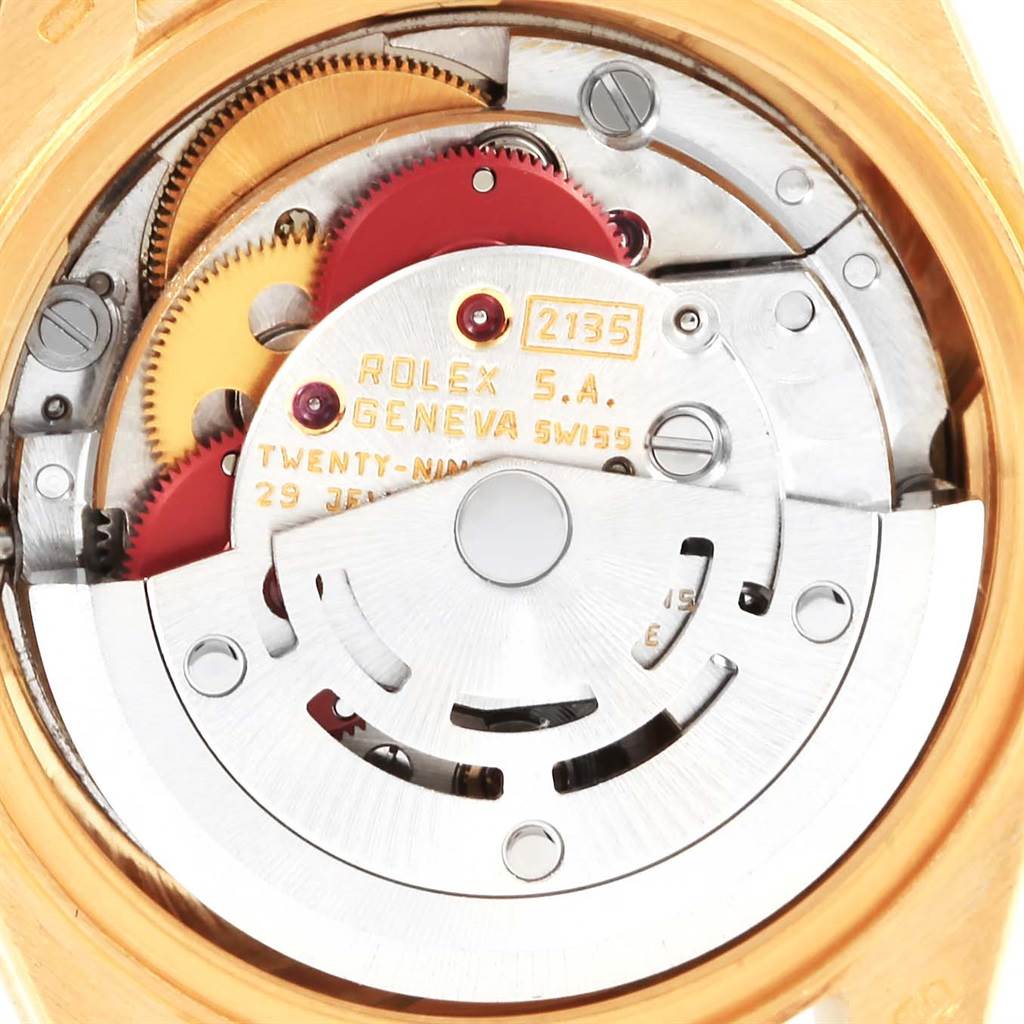 This image shows the internal mechanism of a Rolex President 69178 Women's Yellow Gold Champagne Dial 69178 Women's Yellow Gold Champagne Dial model watch, viewed from the back.