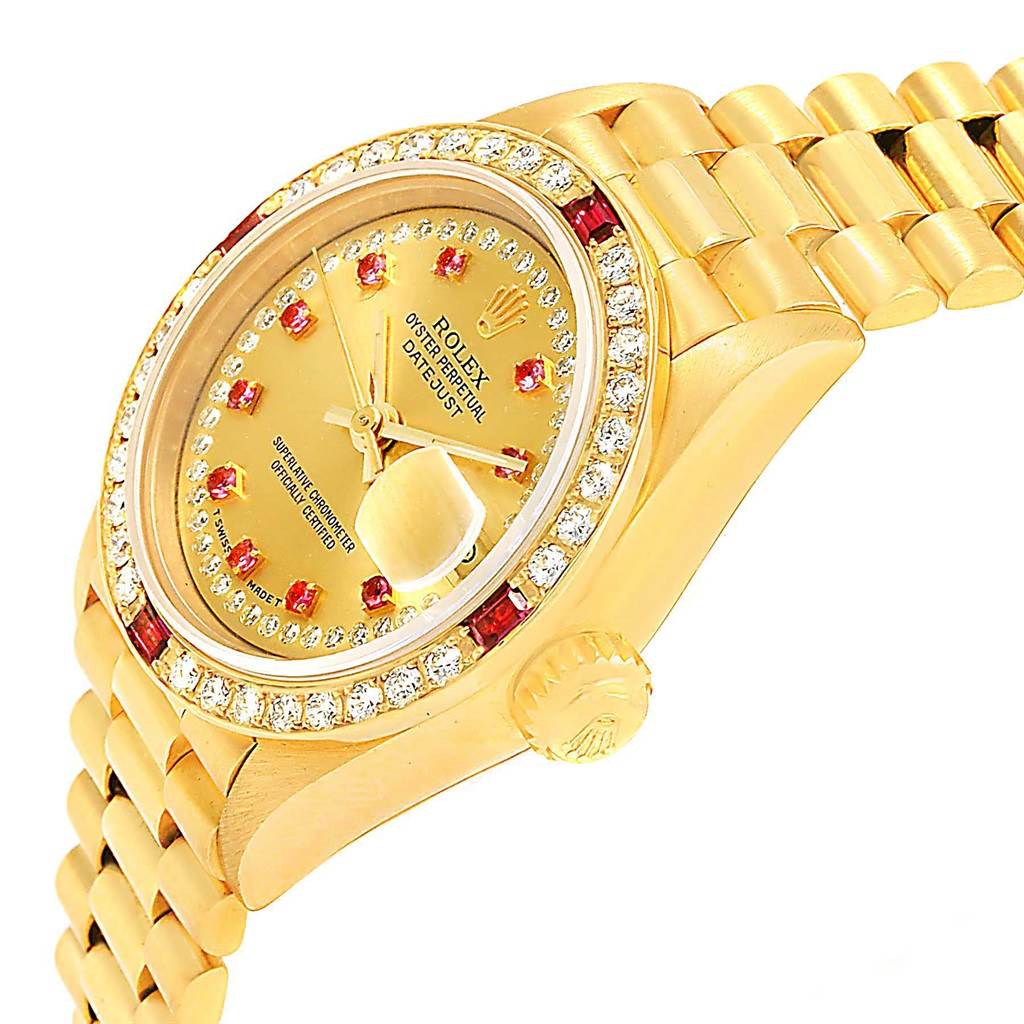 The image shows a Rolex President 69178 Women's Yellow Gold Champagne Dial 69178 Women's Yellow Gold Champagne Dial model watch with a focus on the dial, bezel, and part of the bracelet.