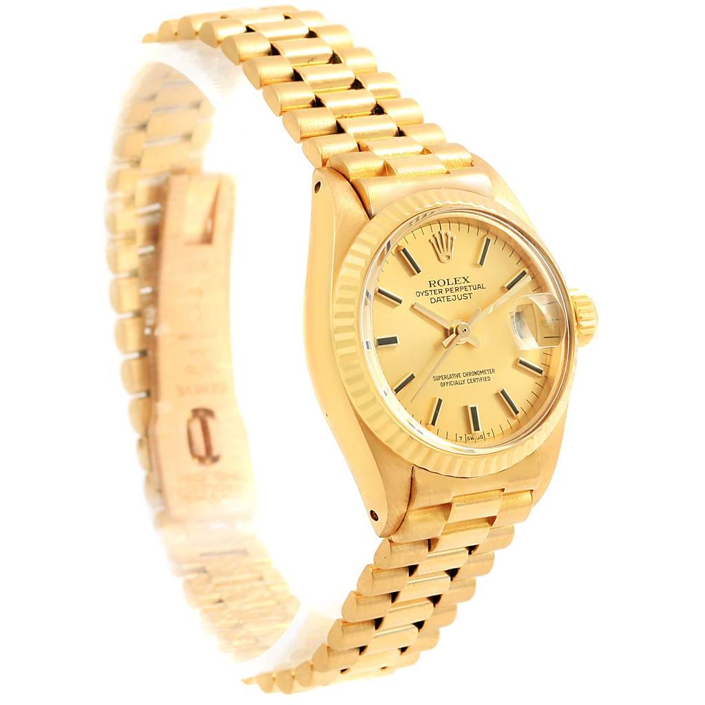 The image shows a Rolex President 6917 Women's Yellow Gold Champagne Dial 6917 Women's Yellow Gold Champagne Dial model watch at a slight angle, highlighting the face, bracelet, and crown.