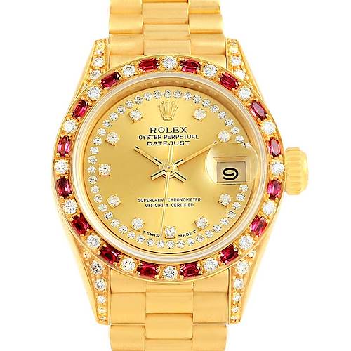Photo of Rolex President Yellow Gold String Diamond Ruby Ladies Watch 69198