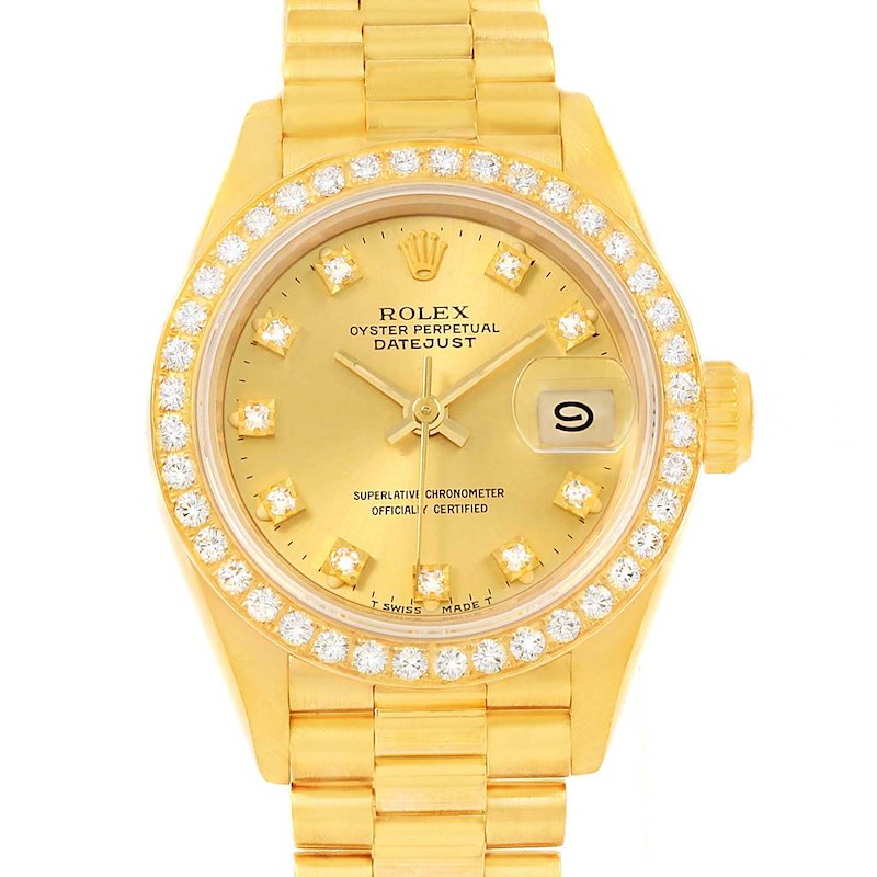 Rolex President Datejust Yellow Gold Diamond Ladies Watch 69178 Box Papers SwissWatchExpo