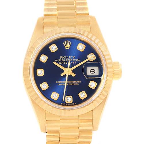 Photo of Rolex President Yellow Gold Blue Diamond Dial Ladies Watch 69178 Box Papers