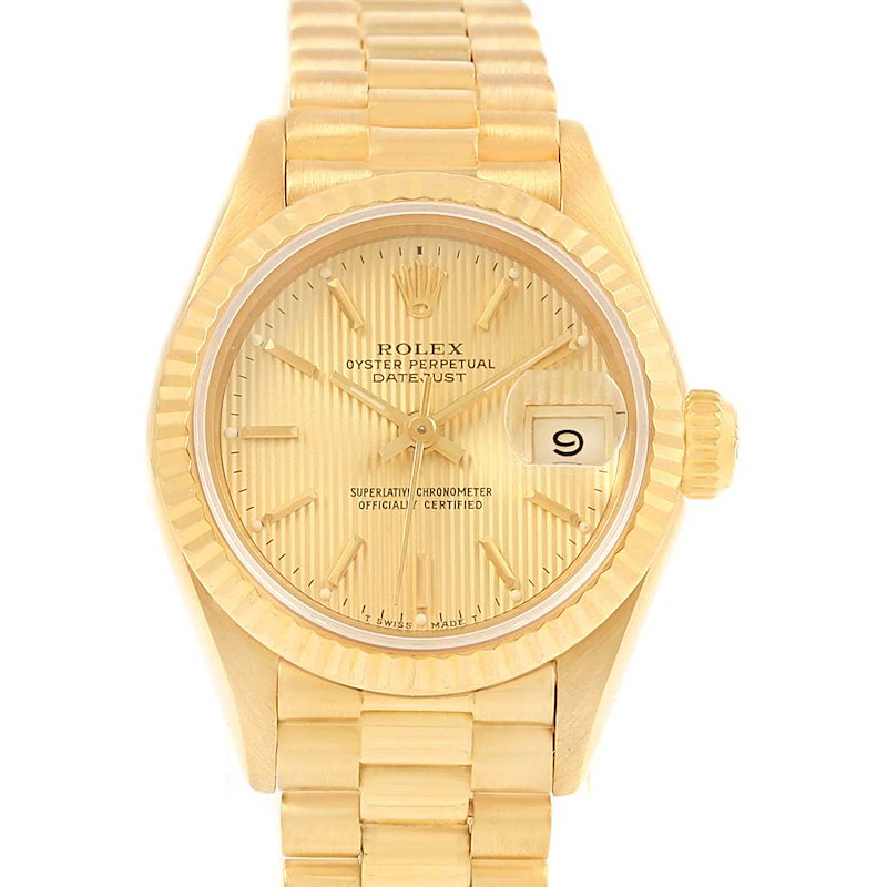 Rolex President Datejust Yellow Gold Tapestry Dial Ladies Watch 69178 SwissWatchExpo