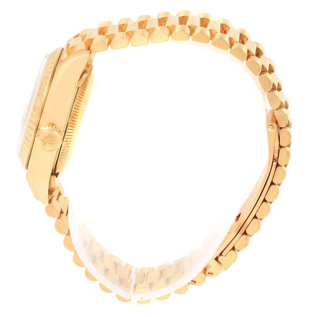 The image shows a side view of the case and bracelet of the Rolex President 79178 Women's Yellow Gold Beige Dial 79178 Women's Yellow Gold Beige Dial model watch.