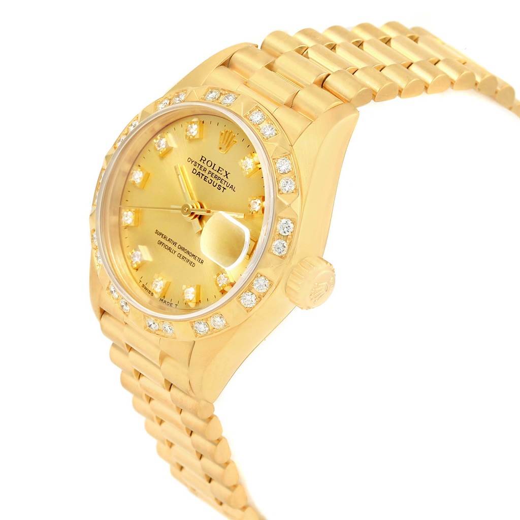 Rolex President Datejust Yellow Gold Pyramid Diamond Bezel Watch 69258 ...