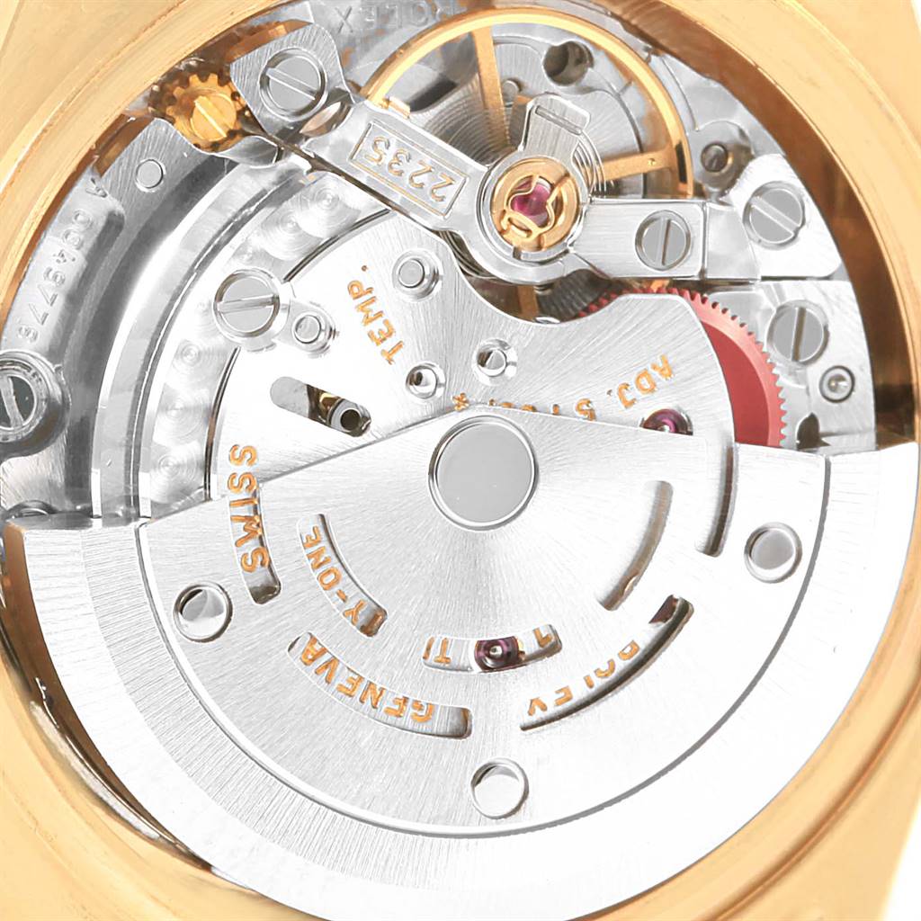 The image shows a close-up of the movement and inner mechanism of a Rolex President 79178 Women's Yellow Gold Silver Dial 79178 Women's Yellow Gold Silver Dial watch.