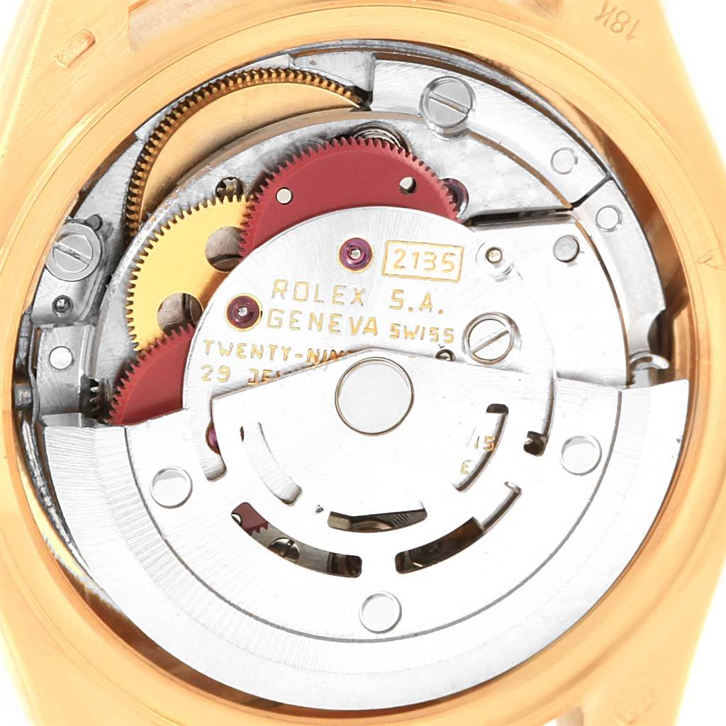 This image shows the internal mechanism of a Rolex President 69178 Women's Yellow Gold Champagne Dial 69178 Women's Yellow Gold Champagne Dial model watch, highlighting the movement components.