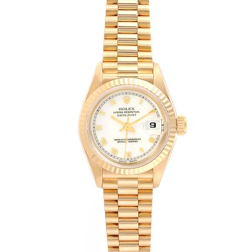 Photo of Rolex President Datejust Yellow Gold White Roman Dial Ladies Watch 69178